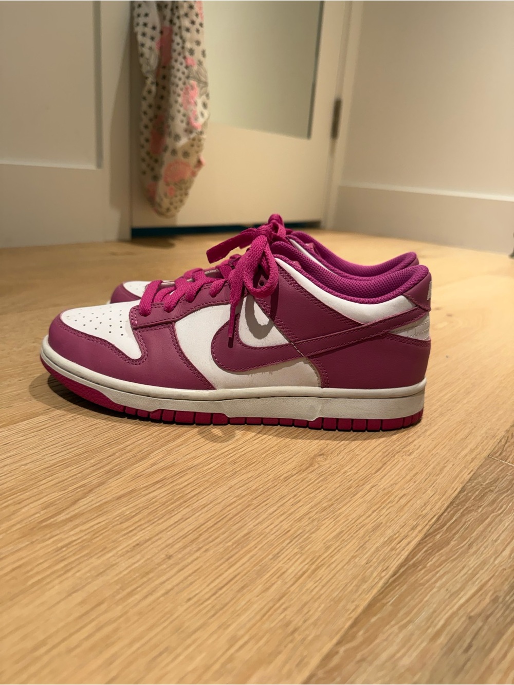 Kids Nike Dunk Low Fuchsia and White Sneakers
